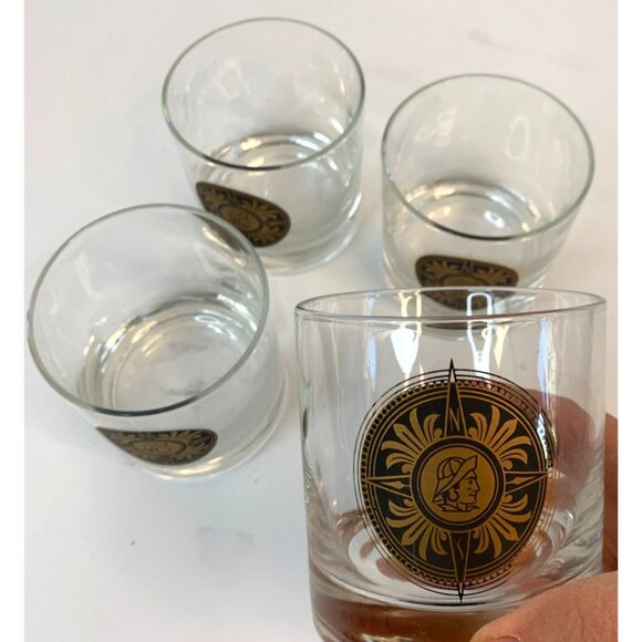 Set Of 4 Vintage Nautical Mid-Century Lowball Glasses Rocks Barware Compass - Picture 7 of 9